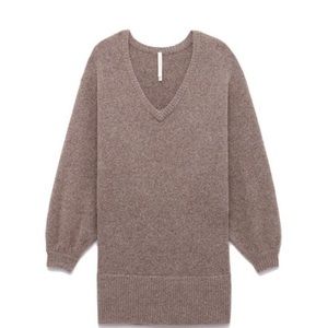 Aritzia Long Sleeve V-Neck Sweater Dress in Taupe